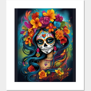 Mexican Tradition: Colorful Sugar Skull Makeup Posters and Art